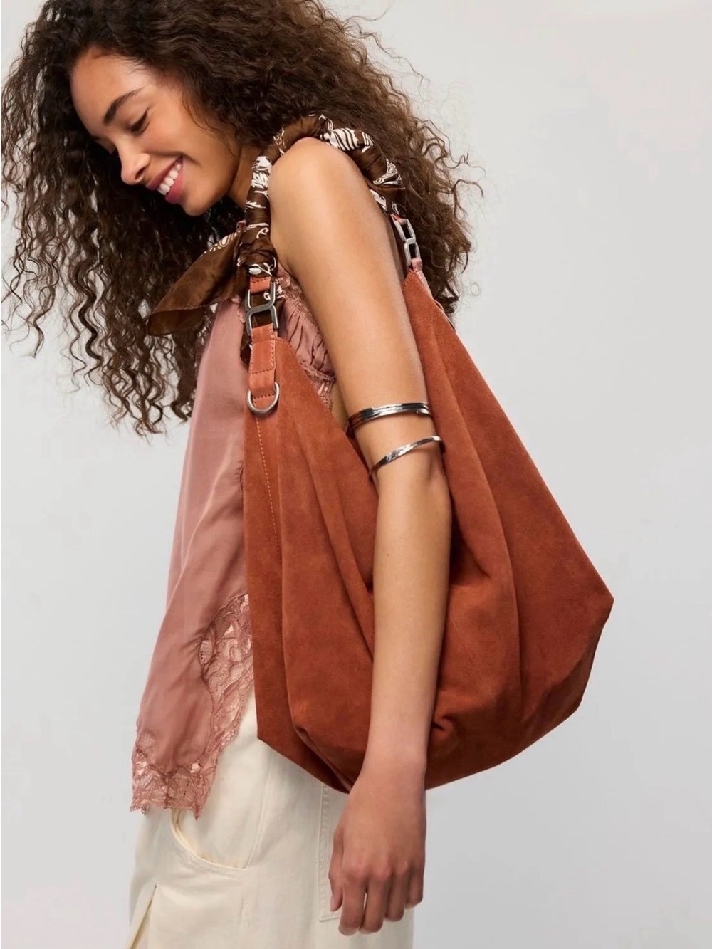 Free People Rust Suede Hobo Shoulder Bag